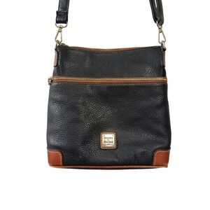 Dooney & Bourke Black Pebbled Leather Crossbody Bag with Brown Trim